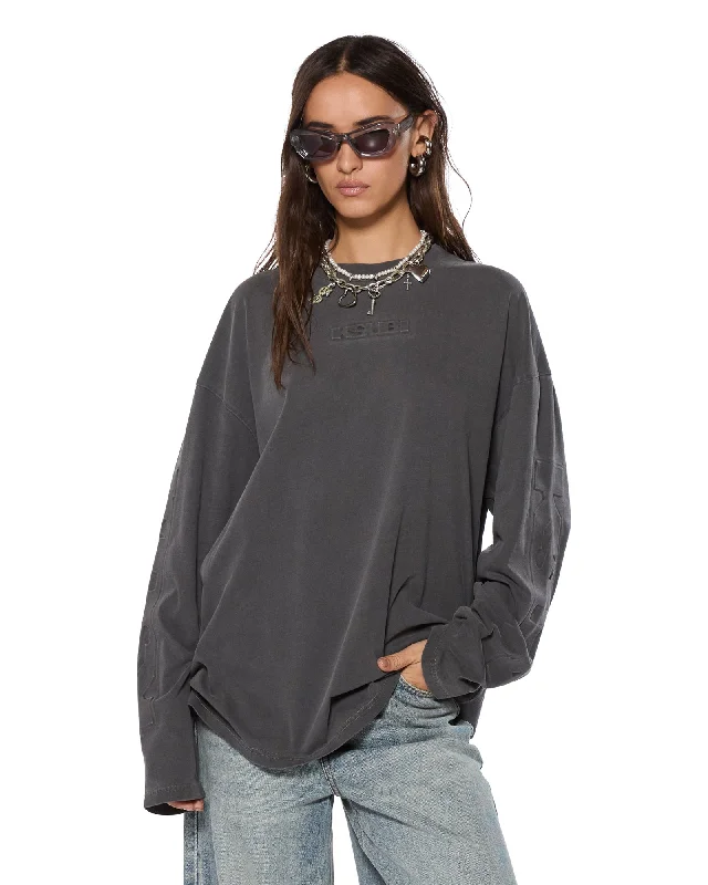 Women's high neck t shirt Women's scoop neck t shirt SOTT BOYFRIEND LS TEE CHARCOAL