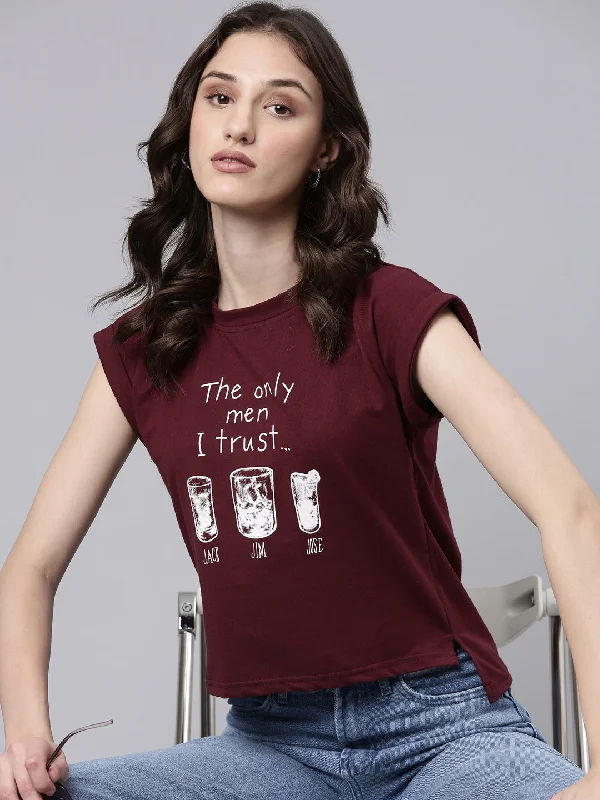 Women's short sleeve t shirt Women's long sleeve t shirt Women Maroon Typographic Slim Fit Tshirt Women's short sleeve t shirt Women's long sleeve t shirt Women Maroon Typographic Slim Fit Tshirt