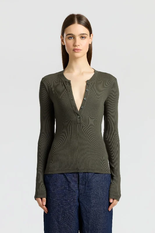 Women's business casual long sleeve printed shirt Women's plus - size long sleeve shirt with pockets Verona Henley