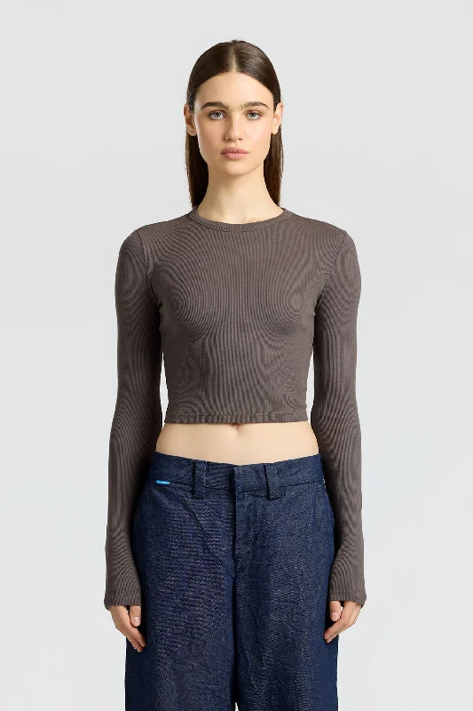 Women's boat - neck long sleeve shirt with cuffs Women's sustainable long sleeve organic cotton shirt Verona Crop Shirt