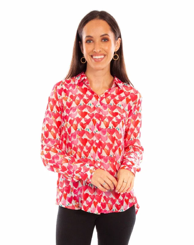 Flame - retardant long sleeve industrial shirts Women's long sleeve small tops Scully Womens Heart Print Pink Viscose L/S Blouse Flame - retardant long sleeve industrial shirts Women's long sleeve small tops Scully Womens Heart Print Pink Viscose L/S Blouse