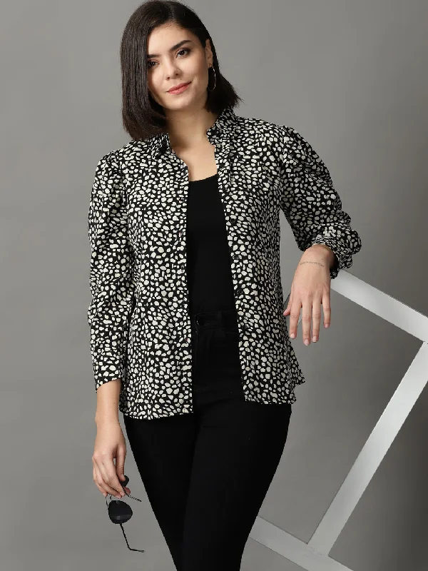 Women's plaid long sleeve flannel shirt for winter Women's vintage - style long sleeve cotton poplin shirt Women's Black Printed Shirt