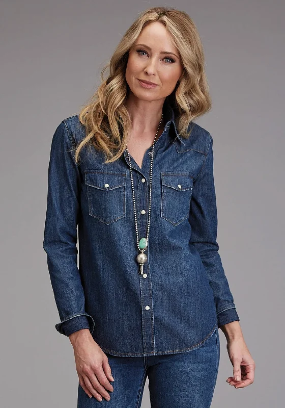 ZARA long sleeve trendy shirts Women's long sleeve boat - neck blouses Stetson Womens Western Denim Dark Blue Cotton Blend L/S Blouse ZARA long sleeve trendy shirts Women's long sleeve boat - neck blouses Stetson Womens Western Denim Dark Blue Cotton Blend L/S Blouse