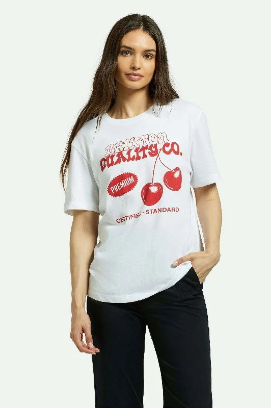Women's linen t shirt Women's silk t shirt Premium Cherry Vintage Crew T-Shirt - White