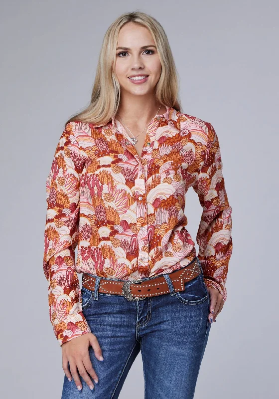 Long sleeve shirts for camping Women's long sleeve vintage tops Roper Womens Groovy Cacti Pink 100% Rayon L/S Blouse Long sleeve shirts for camping Women's long sleeve vintage tops Roper Womens Groovy Cacti Pink 100% Rayon L/S Blouse