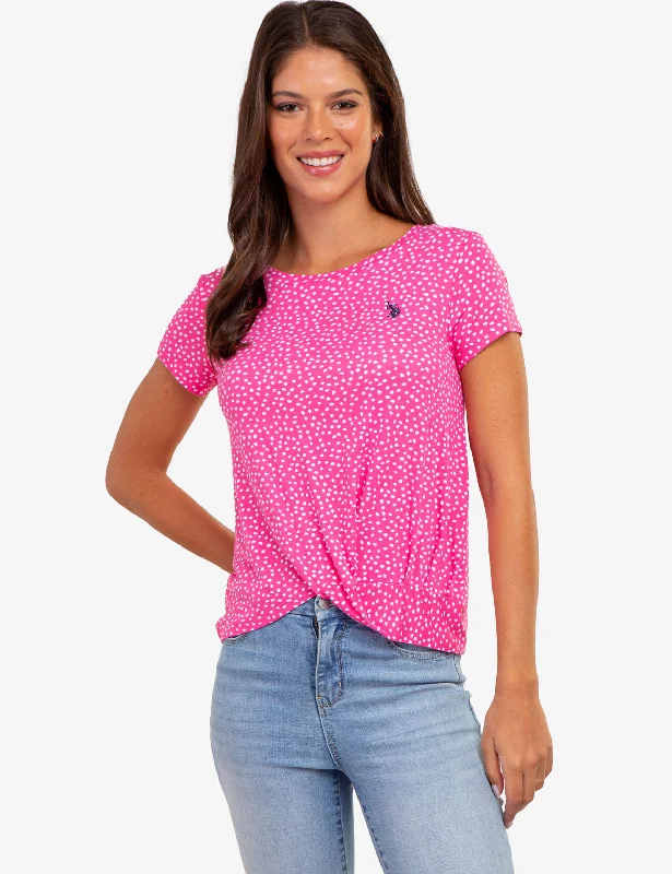 Women's graphic t shirt Women's printed t shirt TWIST FRONT CREW NECK T-SHIRT