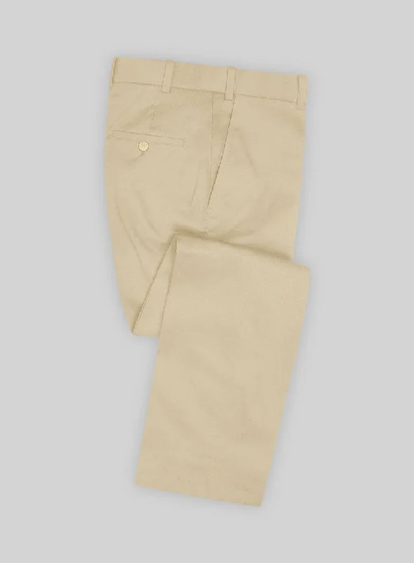 Beige Feather Cotton Canvas Stretch Pants