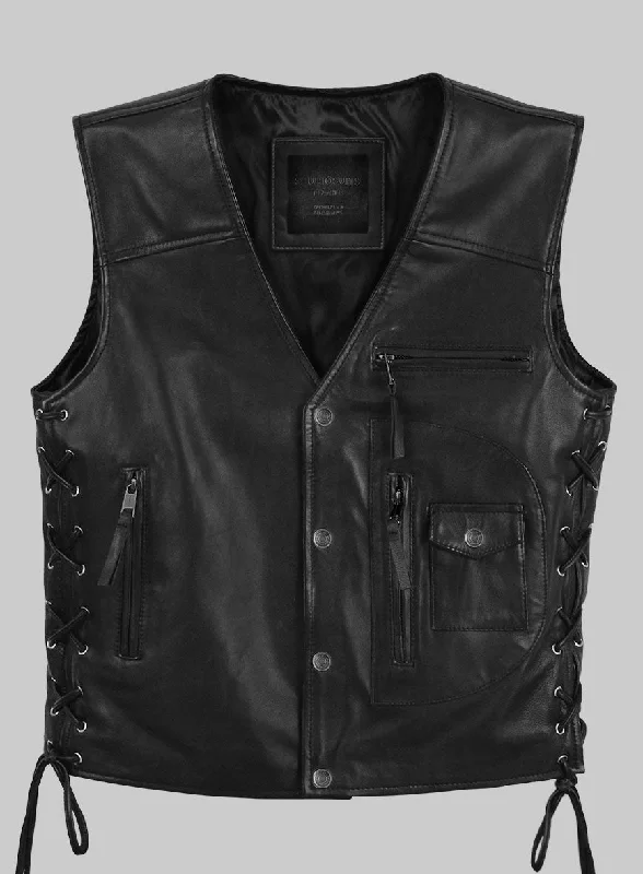 Classic Black Biker Leather Vest