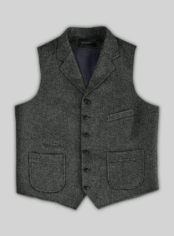 Harris Tweed Ridge Blue Herringbone Hunting Vest