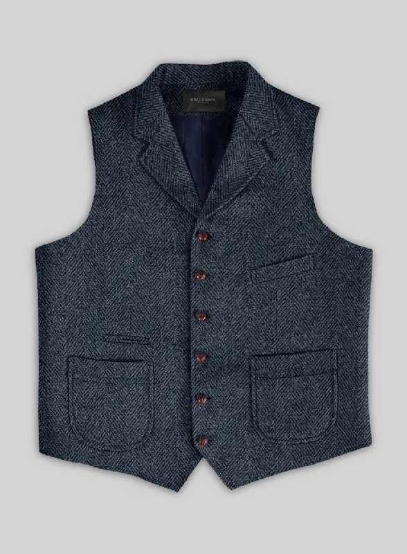 Highlander Heavy Blue Herringbone Tweed Hunting Vest