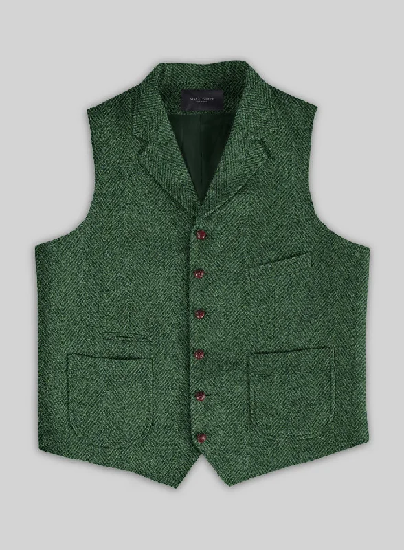 Highlander Heavy Green Herringbone Tweed Hunting Vest