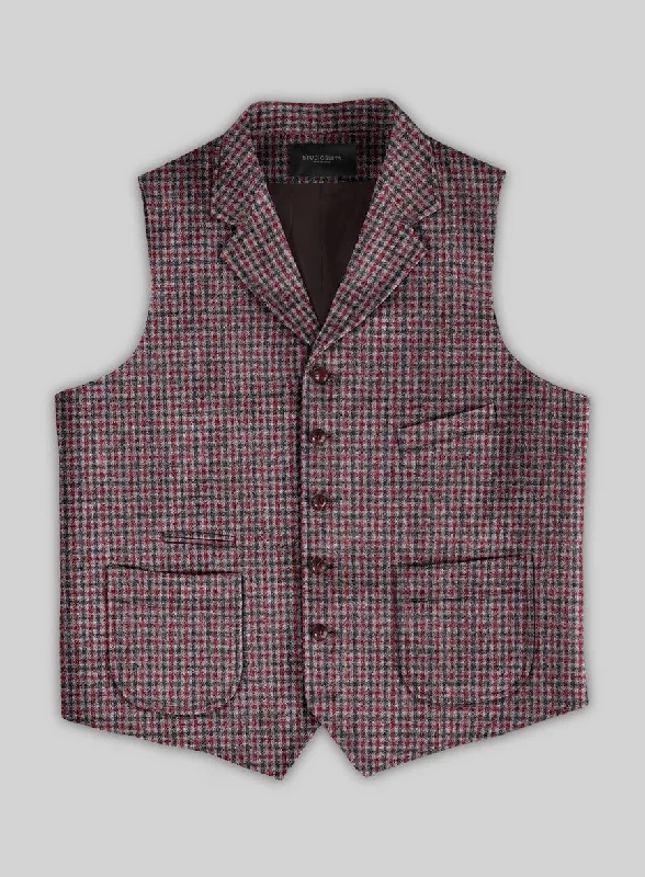 Highlander Heavy Maroon Houndstooth Tweed Hunting Vest