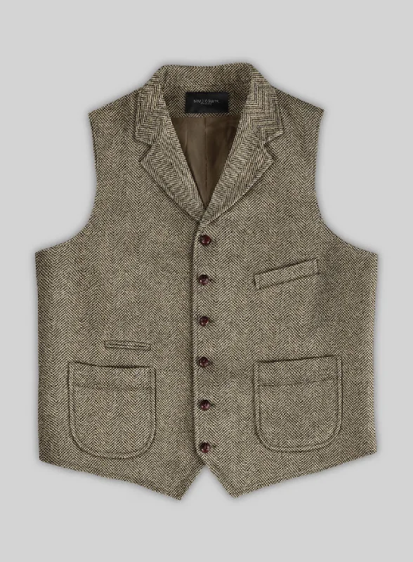 Italian Highlander Stone Beige Herringbone Tweed Hunting Vest