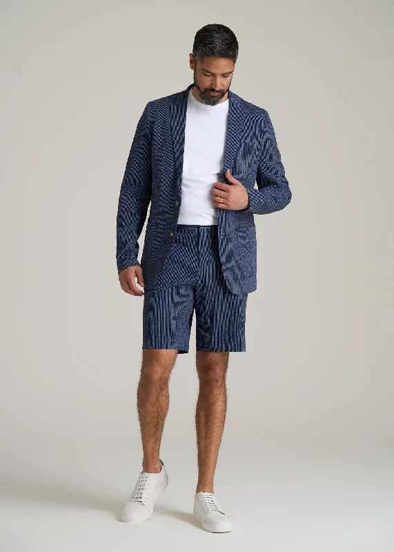 Stretch Seersucker Blazer for Tall Men in Navy and Off White Stripe