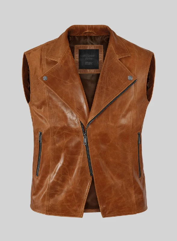 Velvo Cognac Biker Leather Vest