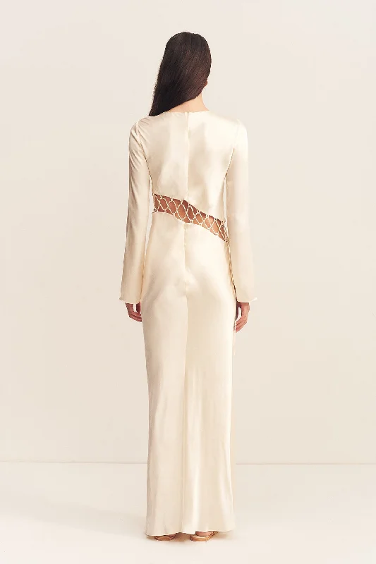 ARIENZO ASYMMETRICAL LACE UP MAXI DRESS - CREAM