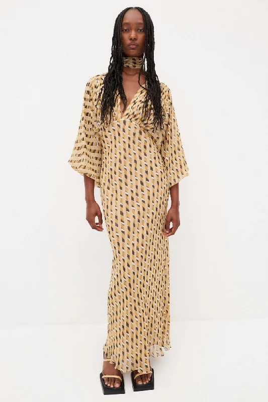 AXEL PLUNGE BALLOON SLEEVE MAXI DRESS