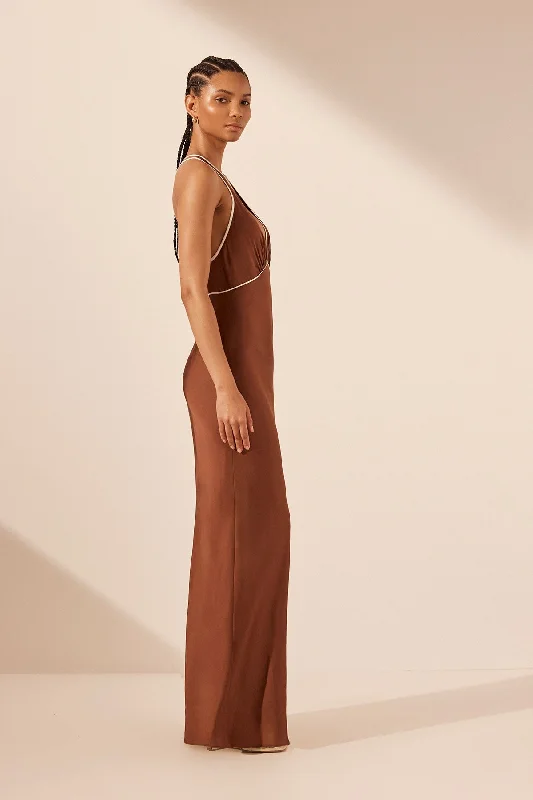 BELKIS CONTRAST PLUNGED CROSS BACK MAXI DRESS