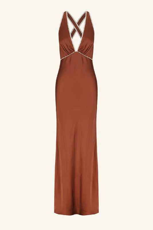 BELKIS CONTRAST PLUNGED CROSS BACK MAXI DRESS