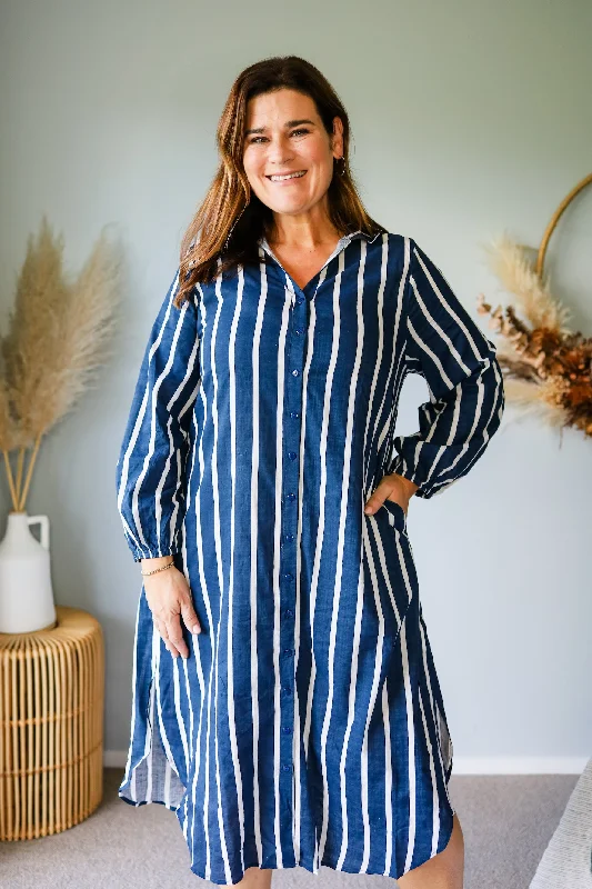 Boho Australia Stefan Dress Navy Stripe