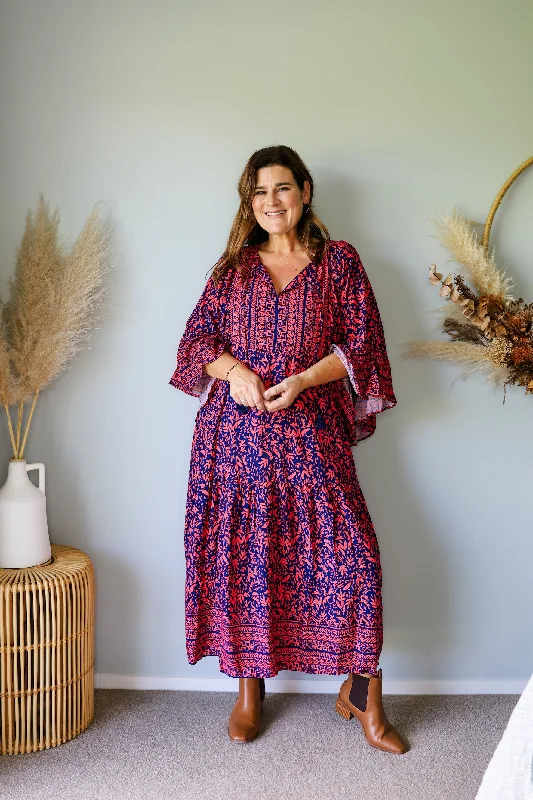 Boho Australia Zane Maxi Dress Navy Red