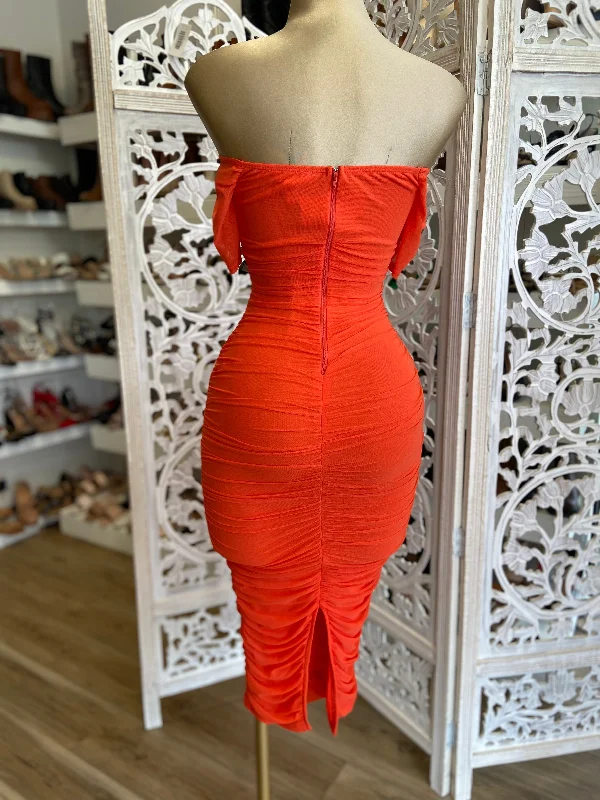 Burnt Orange Tie Front Cutout Dress- Stretchy