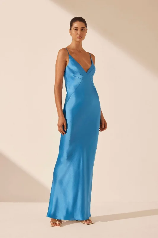 CIEL SILK PLUNGED SLIP MAXI DRESS