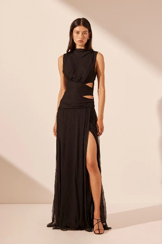 CLAUDE CUT OUT SIDE SPLIT MAXI DRESS - BLACK