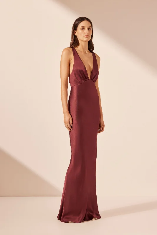 ELIA PLUNGED CROSS BACK MAXI DRESS - SHIRAZ