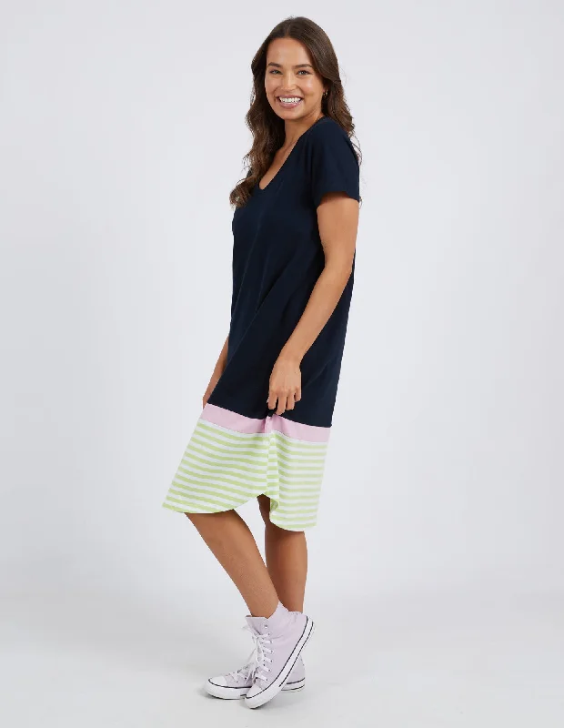 Elm Draw The Line Tee Dress Navy Key Lime Stripe