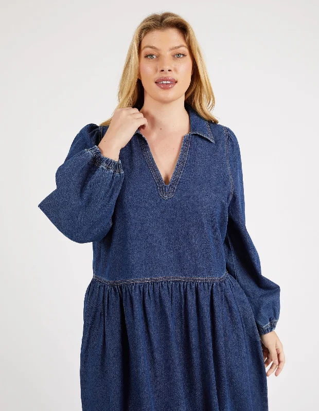 Elm Josephine Denim Dress Dark Blue Wash