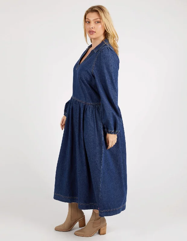 Elm Josephine Denim Dress Dark Blue Wash