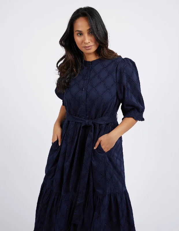 Elm Ottilie Broderie Dress Navy