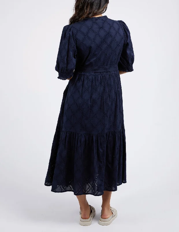 Elm Ottilie Broderie Dress Navy