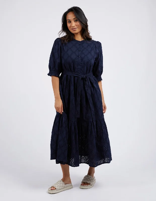 Elm Ottilie Broderie Dress Navy