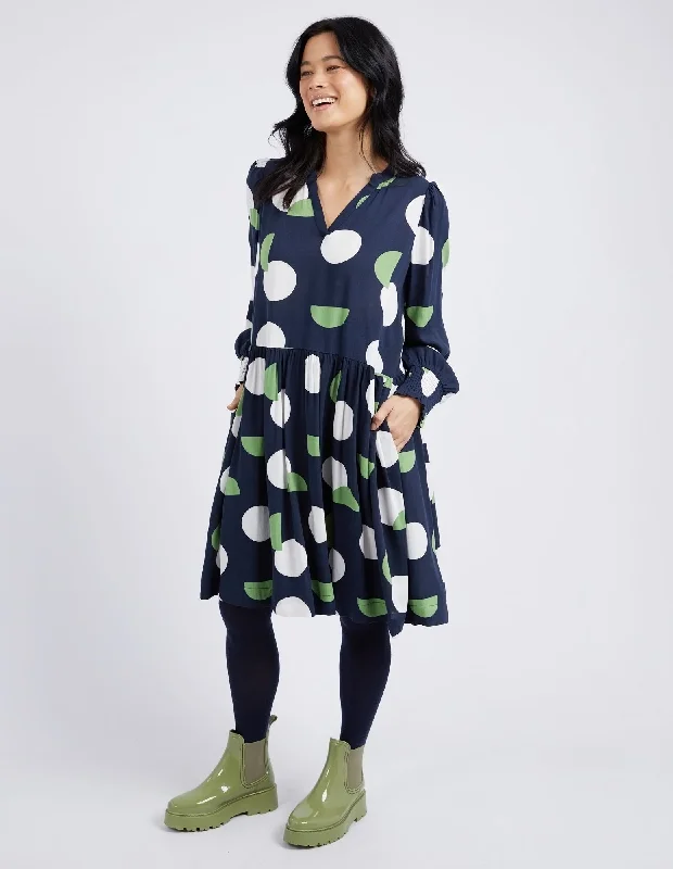 Elm Stormy Spot Dress Navy Spot