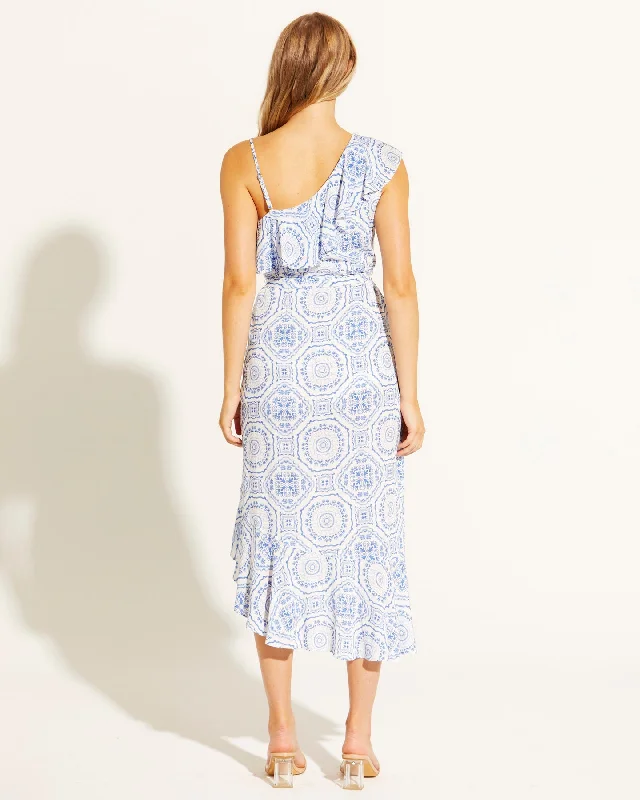 Fate Distant Sun One Shoulder Dress Blue Tile