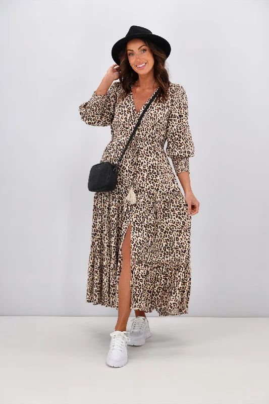 Fria Sarah Leopard 3/4 Selma Dress Mocha