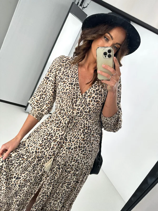 Fria Sarah Leopard 3/4 Selma Dress Mocha