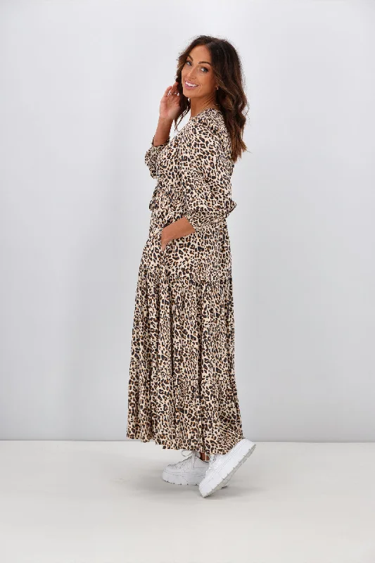 Fria Sarah Leopard 3/4 Selma Dress Mocha