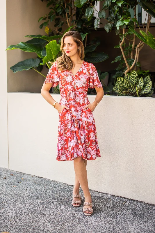 Fria Sienna Rust Floral Short Dress