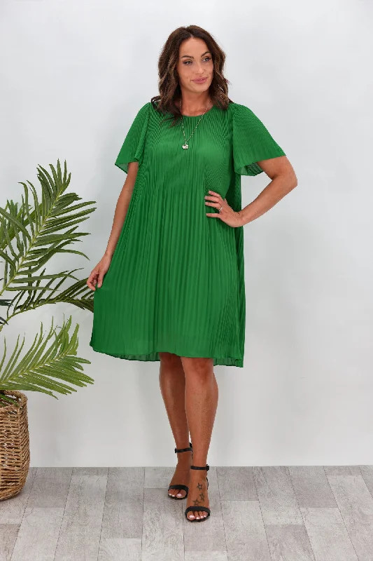 Gloss by Shine On Gigi Micro Pleated Dress Emerald