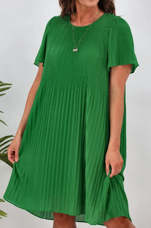 Gloss by Shine On Gigi Micro Pleated Dress Emerald