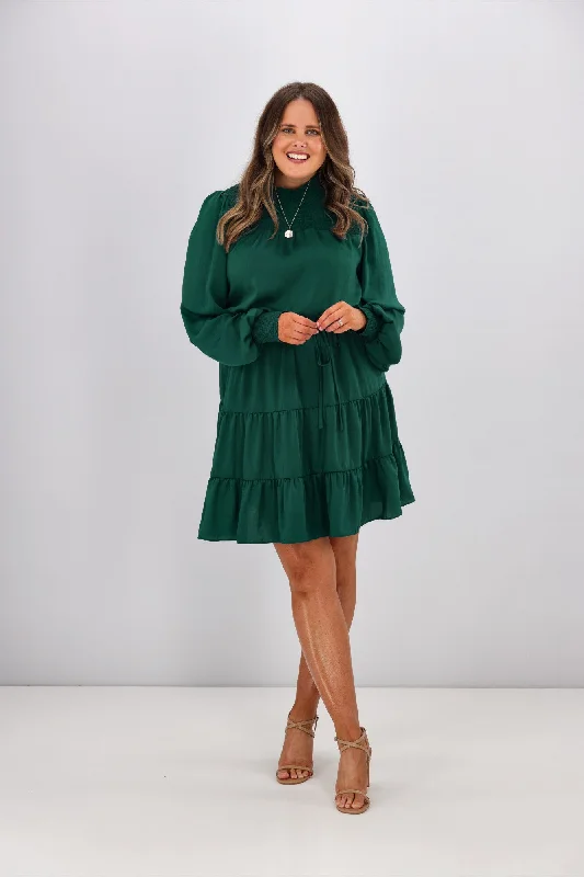 Gloss by Shine On Mandy Long Sleeve Tiered Dress Jade