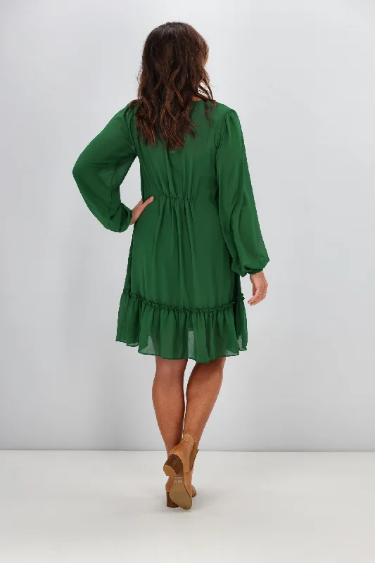 Gloss by Shine On Martha Ruffle Dress Emerald