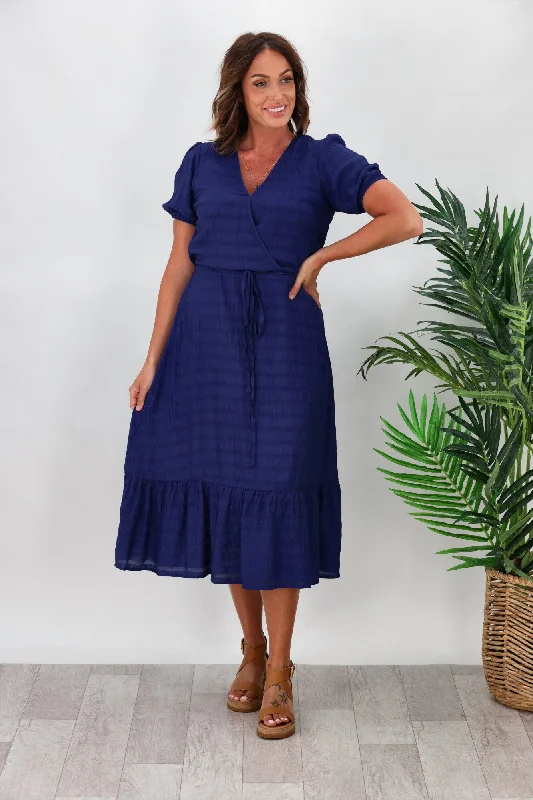 Gloss by Shine On Soren Wrap Dress Blue Self Stripe