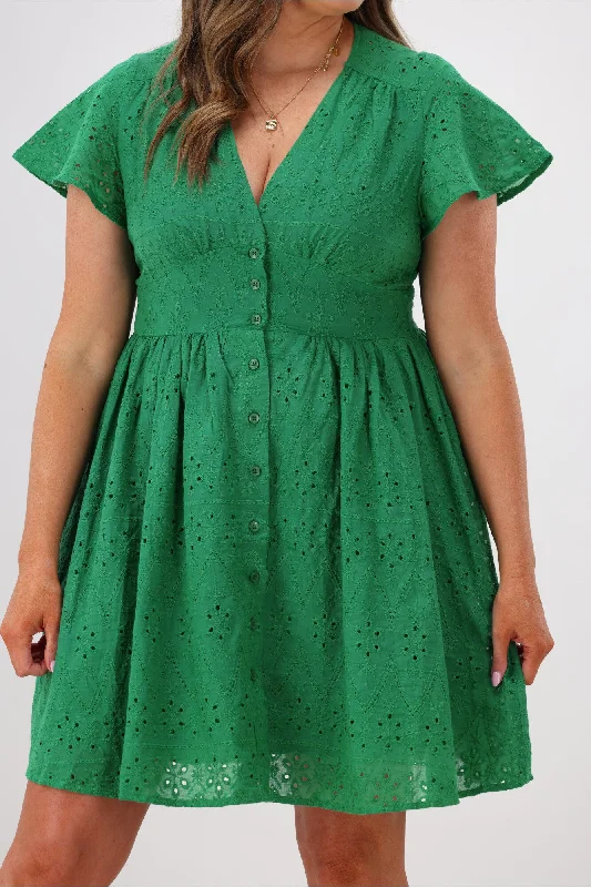 Grace & Co Holly Broderie Dress Green