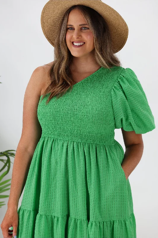 Iris Maxi Celia One Shoulder Puff Dress Green