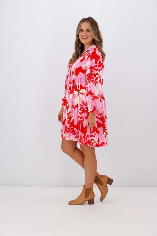 Iris Maxi Monique Dress Pink Red Floral