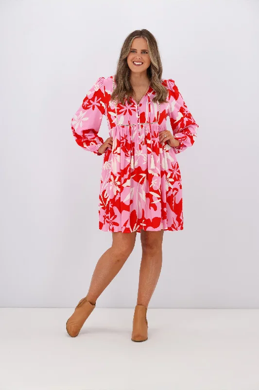 Iris Maxi Monique Dress Pink Red Floral